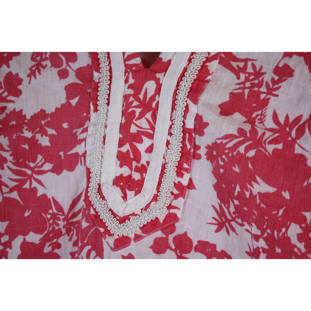 Malvin I Love Linen Blouse Womens Size Small Pink White Mandarin Trim Detail Top - Picture 8 of 15